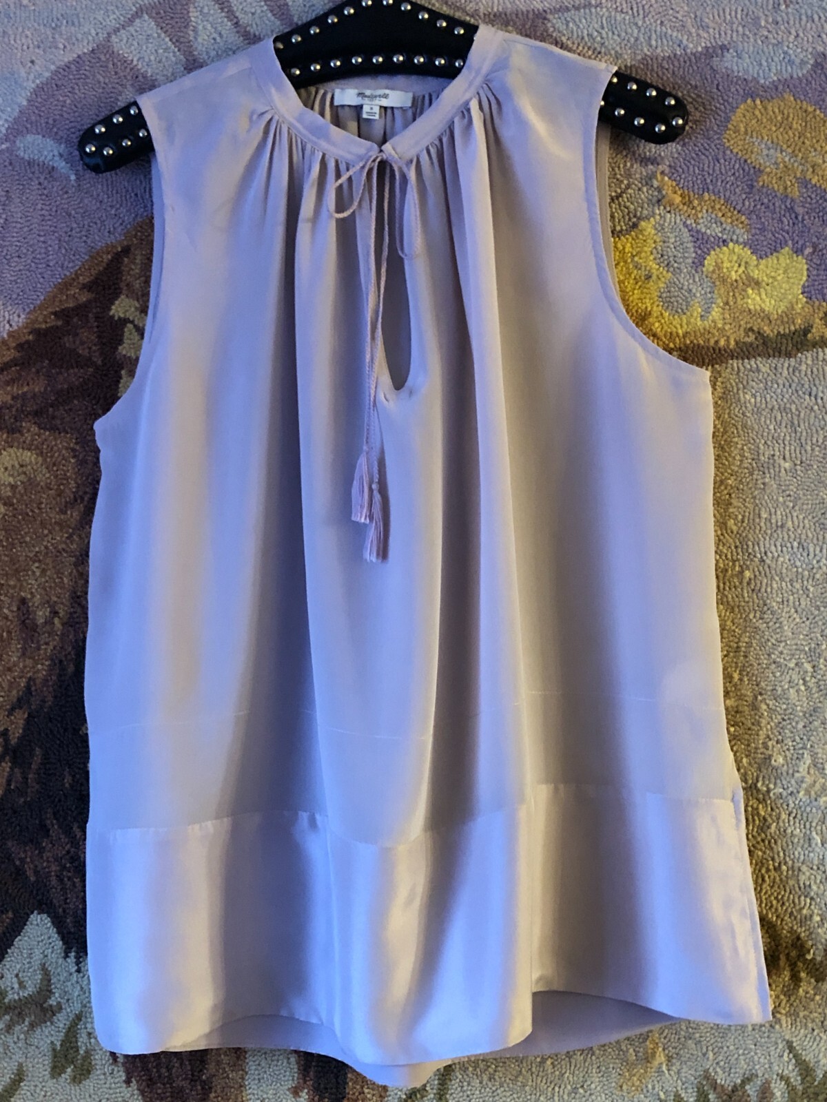 NEW Madewell Sz S Shadowbox Mauve Blouse 100% Silk Sleeveless Blouse Tie/Tassel
