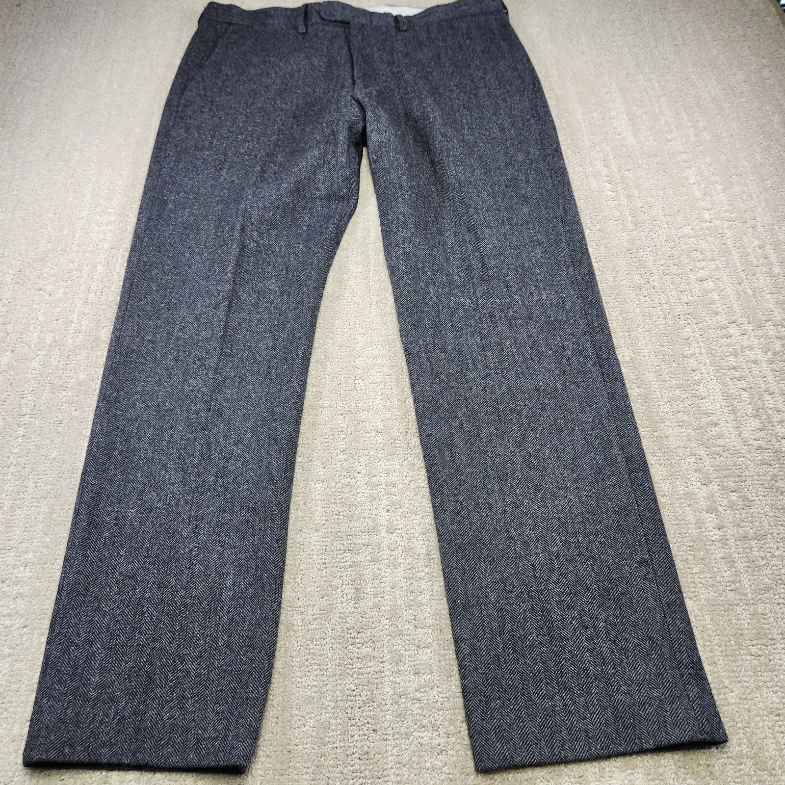 J crew Herringbone Tweed Pants Men 34x32 Wool High Rise Trouser Bowery Classic 