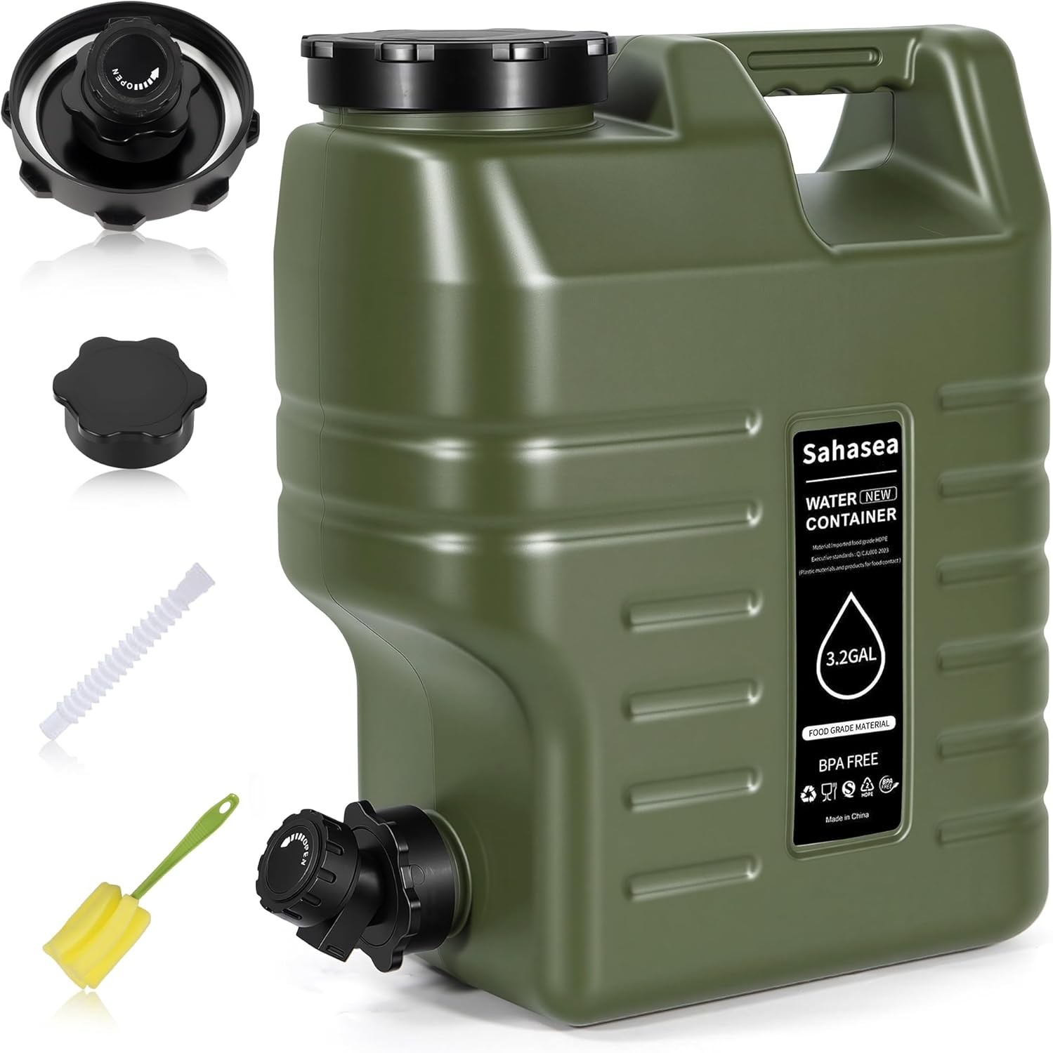 3.2 Gallon Water Jug,1/2x Portable Camping Water Jug Dispenser with Spigot Green