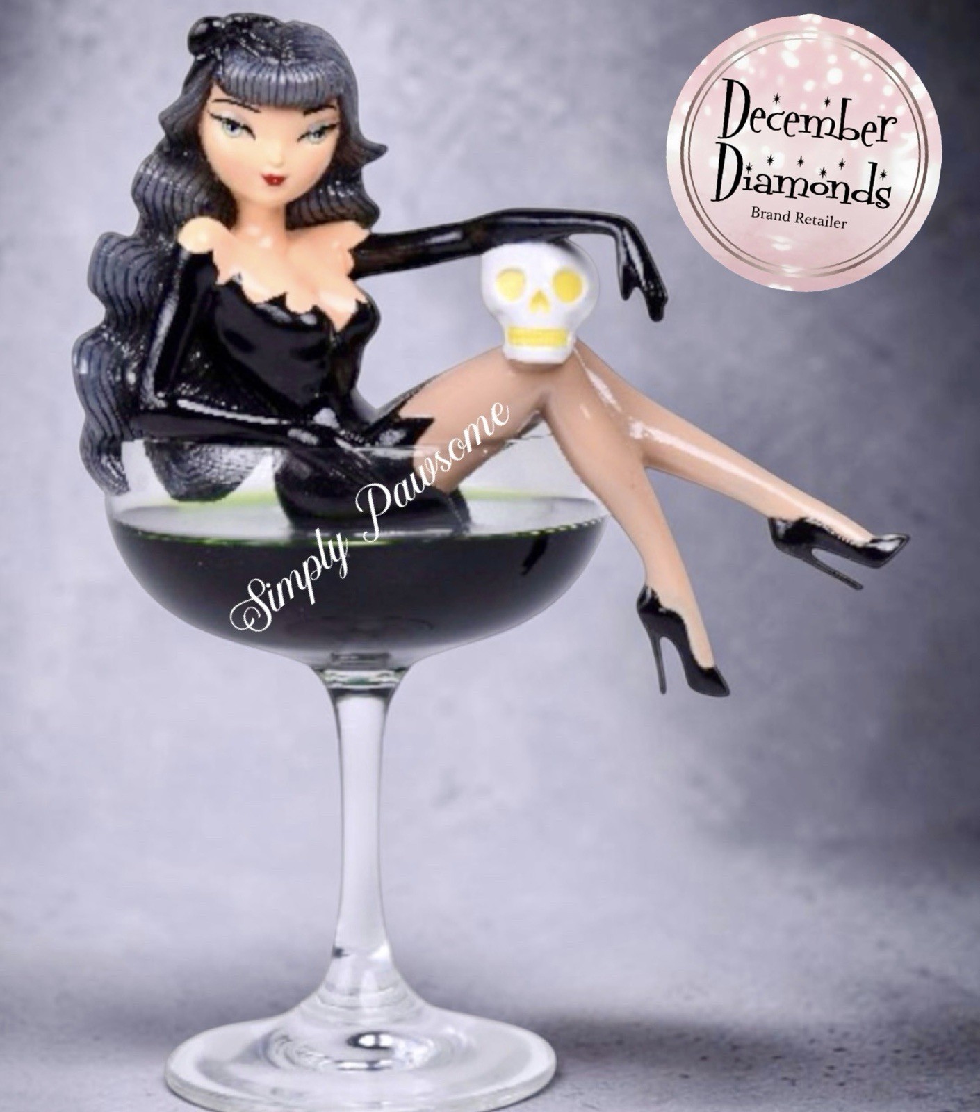December Diamonds Black Widow Witch Martini Glass Halloween IN STOCK BY 10/6