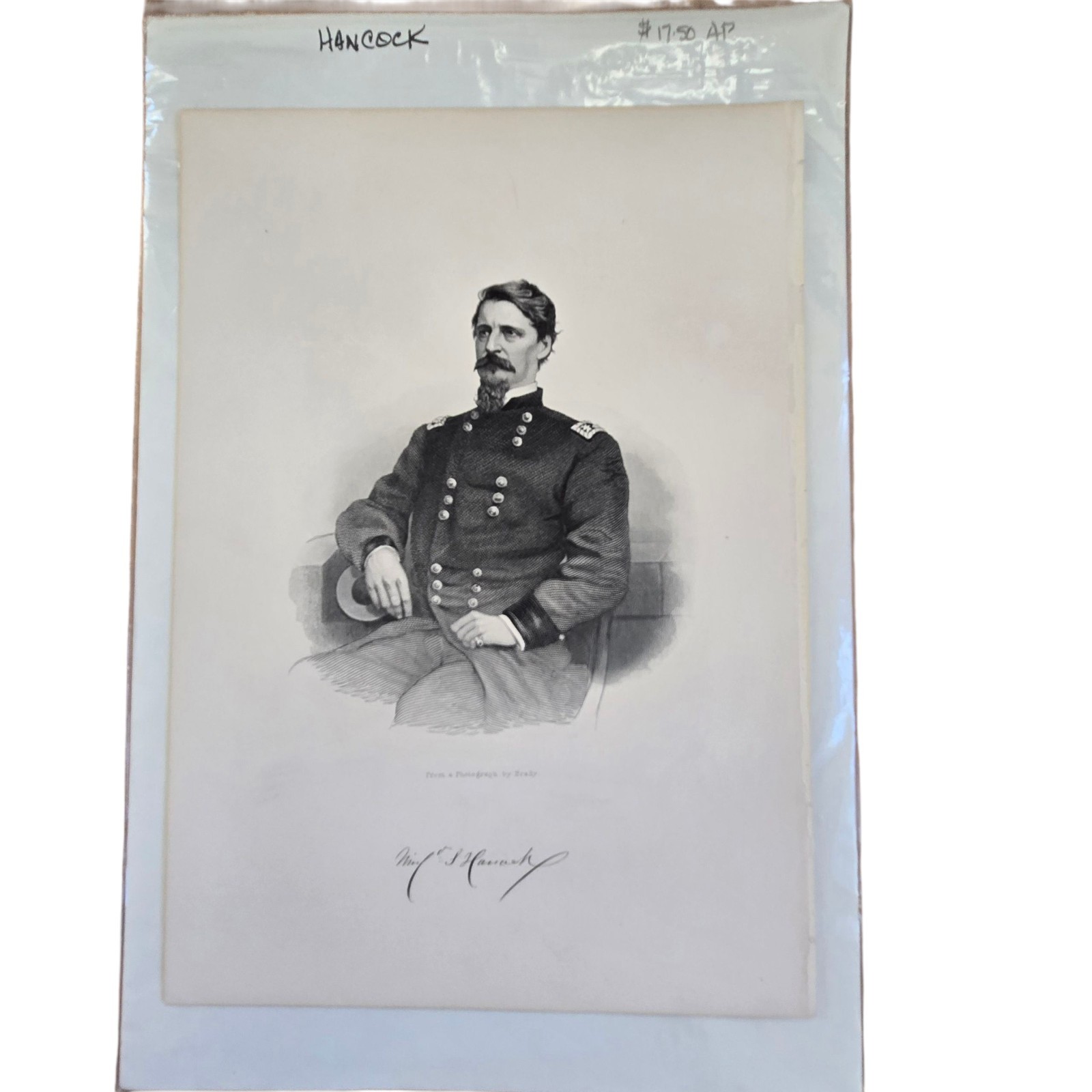 Antique Civil War Winfield Scott Hancock Engraving from a Photo by Mathew Brady