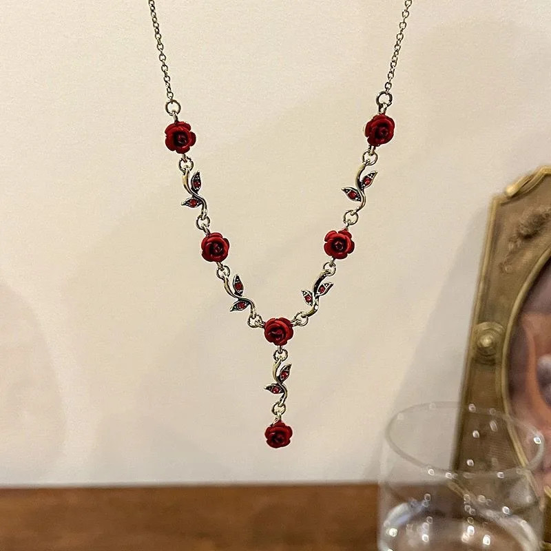 Vintage Romantic Rose Flower Y Shape Necklace for Women Trend Personalization Vintage Romantic Rose Flower Y Shape Necklace for Women Trend Personalization