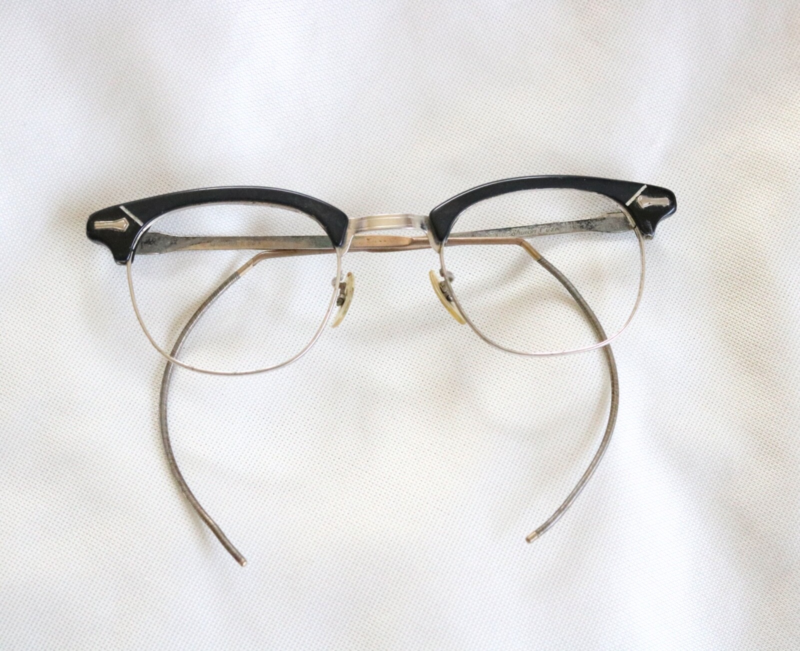 Shuron Vintage Black Silver 46 Aluminum Browline Eyeglasses Frames USA Retro