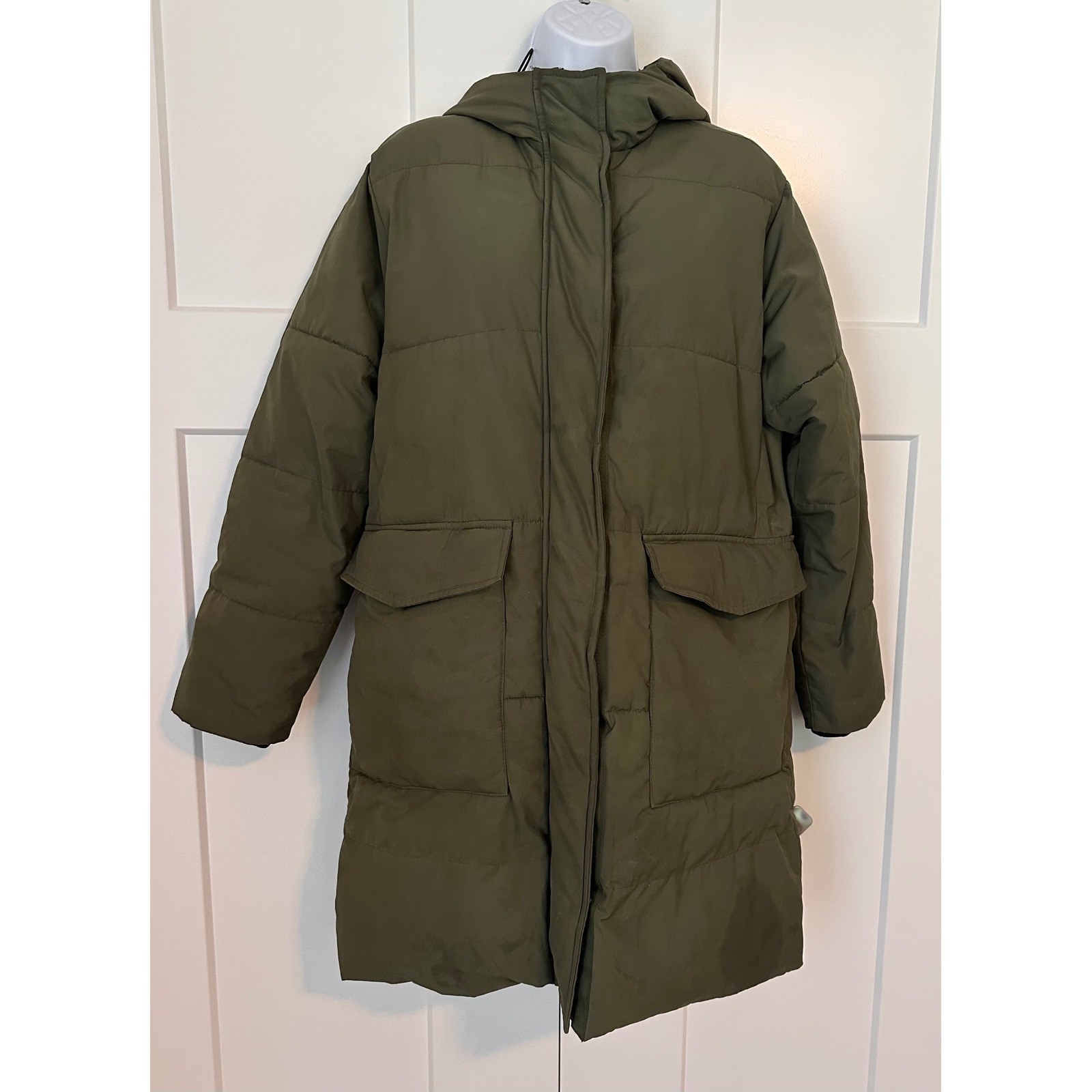 Everlane ReNew Long Puffer Coat Olive Green Surplus Hooded Parka Small Everlane ReNew Long Puffer Coat Olive Green Surplus Hooded Parka Small