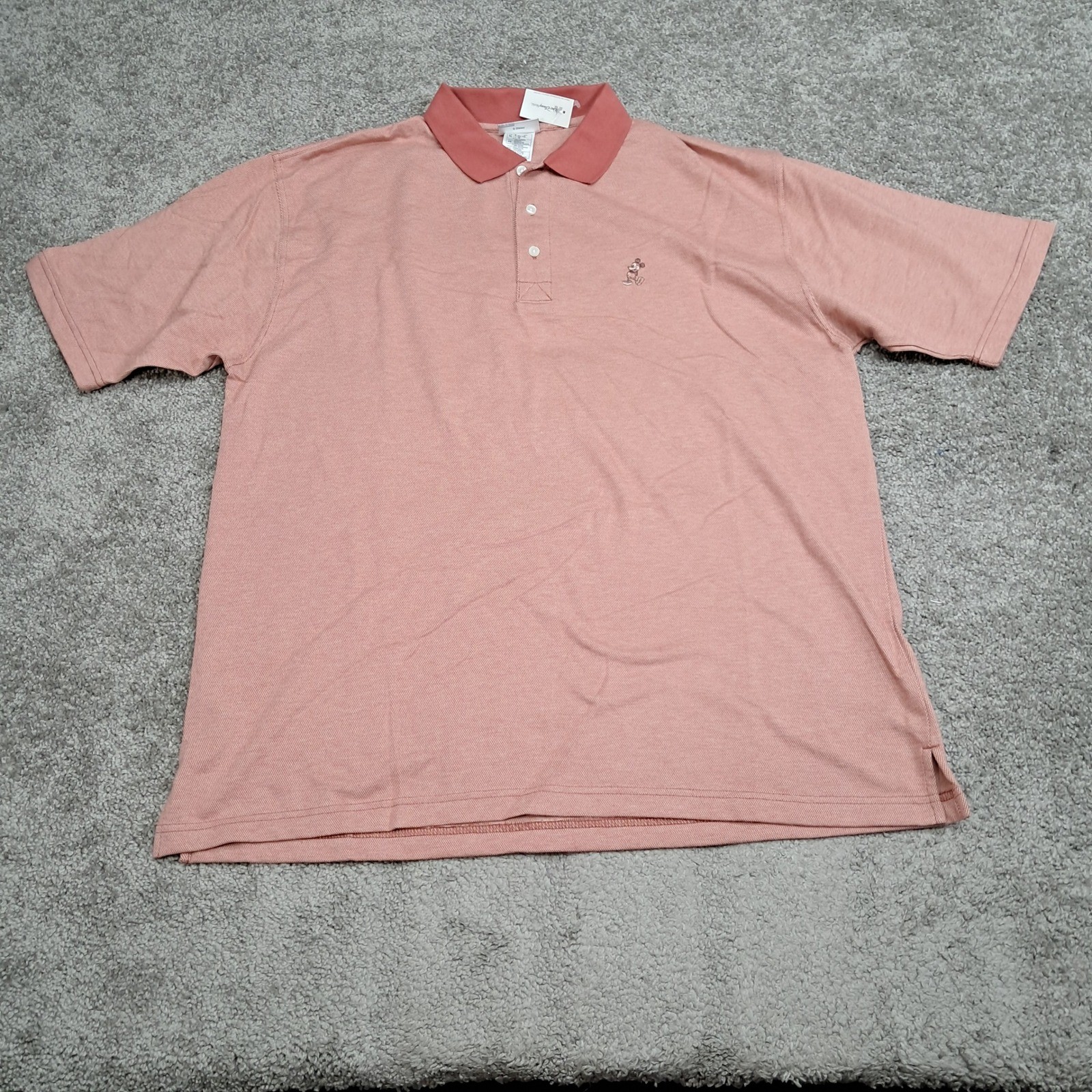 Walt Disney World Mens Short Sleeve Polo Shirt Salmon Pink Mickey Mouse XL
