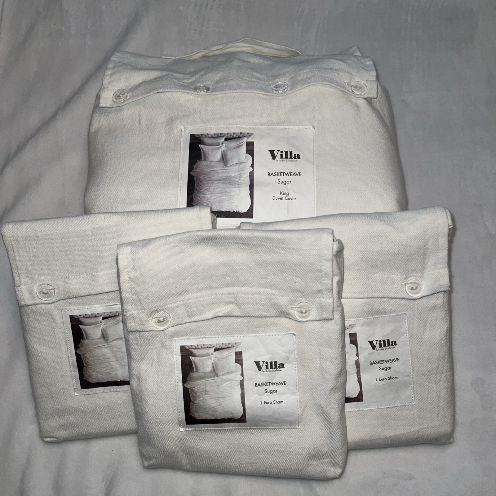 Villa Noble Excellence Basketweave King DUVET COVER SUGAR 3 EURO SHAMS NWT $376