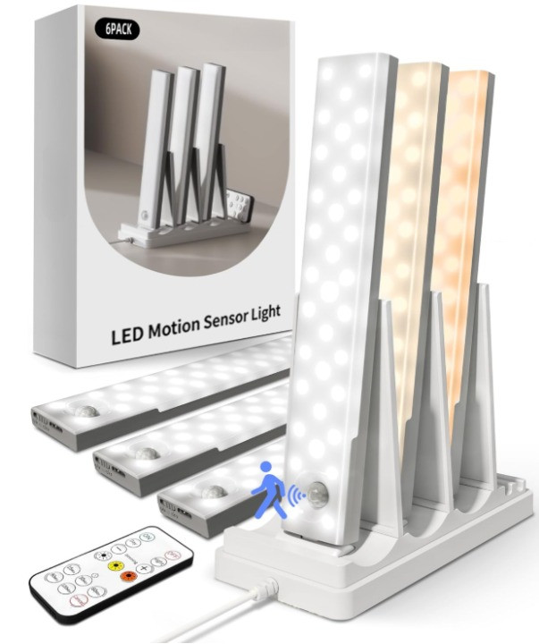 Pack 6 Luces LED Recargables con Sensor, Mando, Base de Carga y 3 Colores, Nuevo