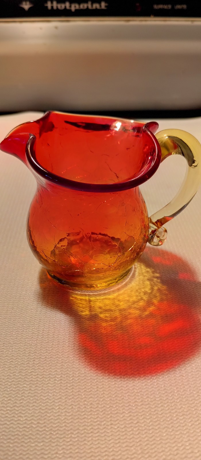 Vintage Kanawha Amberina Crackle Glass Small Pitcher.  3\