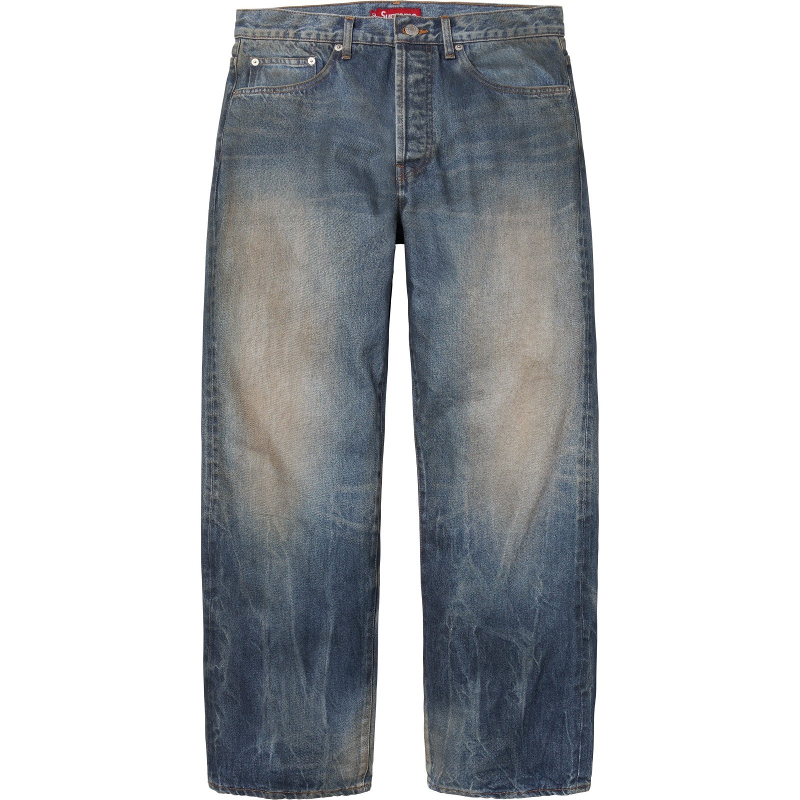 Supreme Distressed Loose Fit Selvedge Jeans Washed Indigo 36 FW25 NWOT