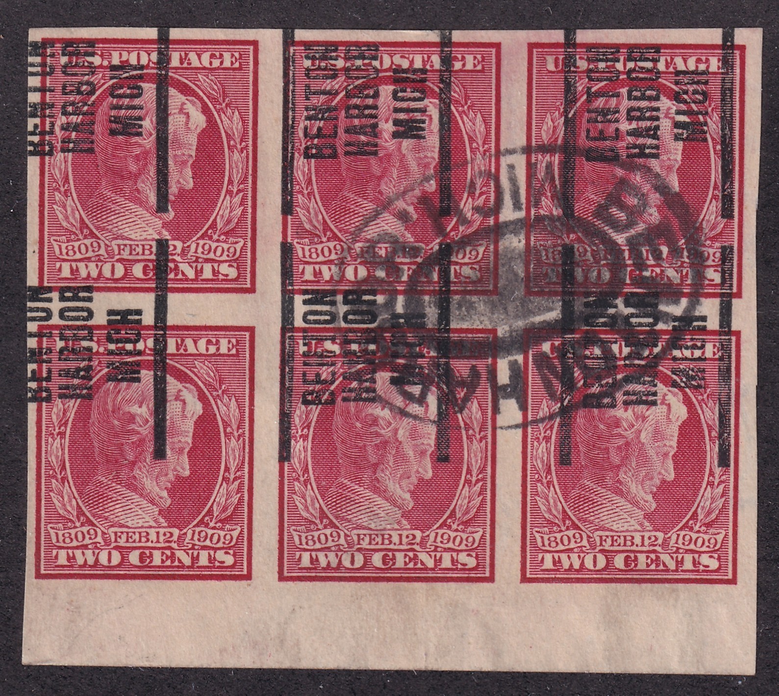 MATT\'S STAMPS US SCOTT #368 ABRAHAM LINCOLN 2-CENT BLOCK OF 6, XF-90 USED