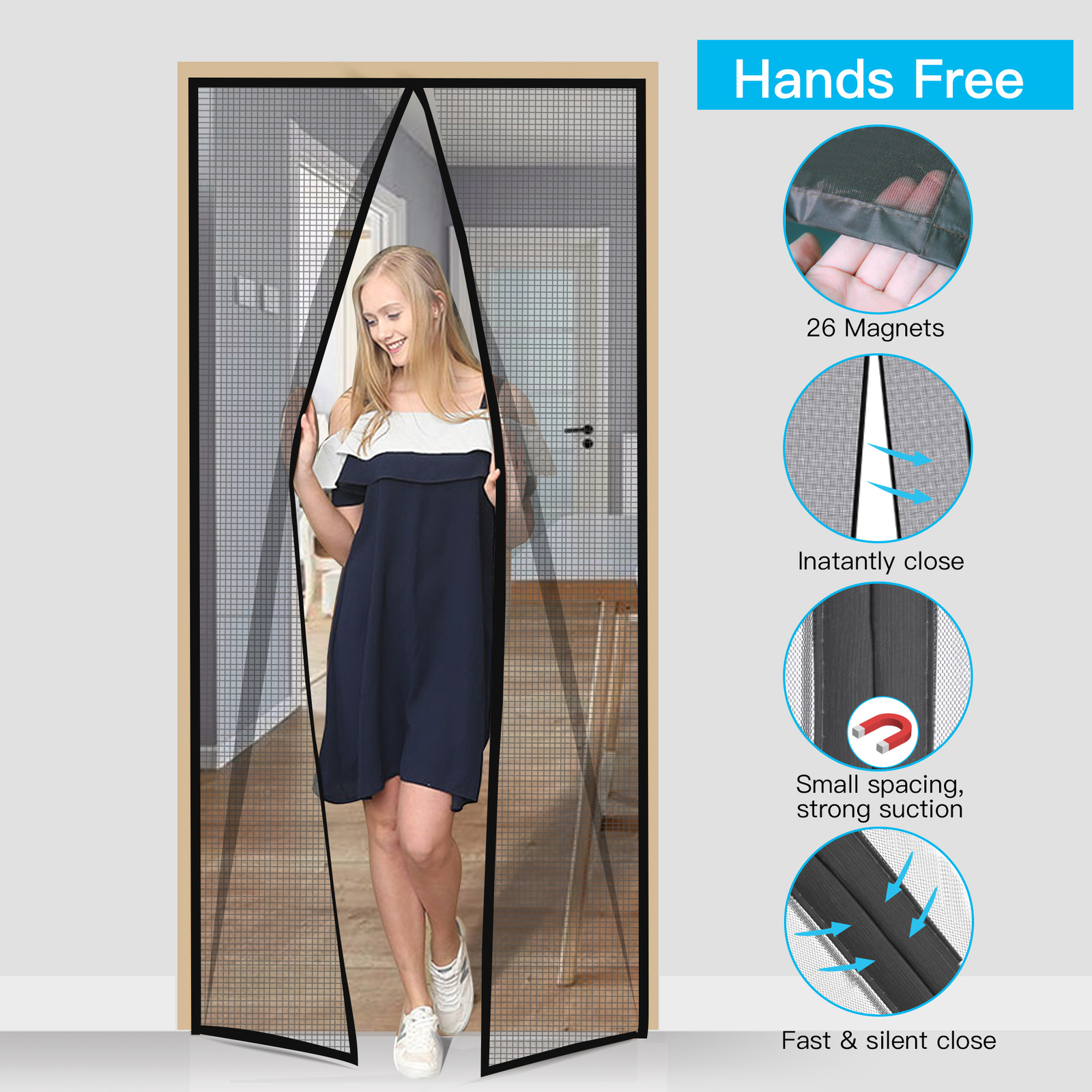 UPGRADE Magnetic Screen Door Hands-Free Durable Mosquito Mesh Curtain Heavy Duty