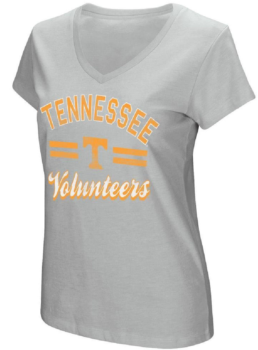 Women\'s Tennessee Volunteers Junior Sized Grey Hurdle V Neck T Shirt Women\'s Tennessee Volunteers Junior Sized Grey Hurdle V Neck T Shirt