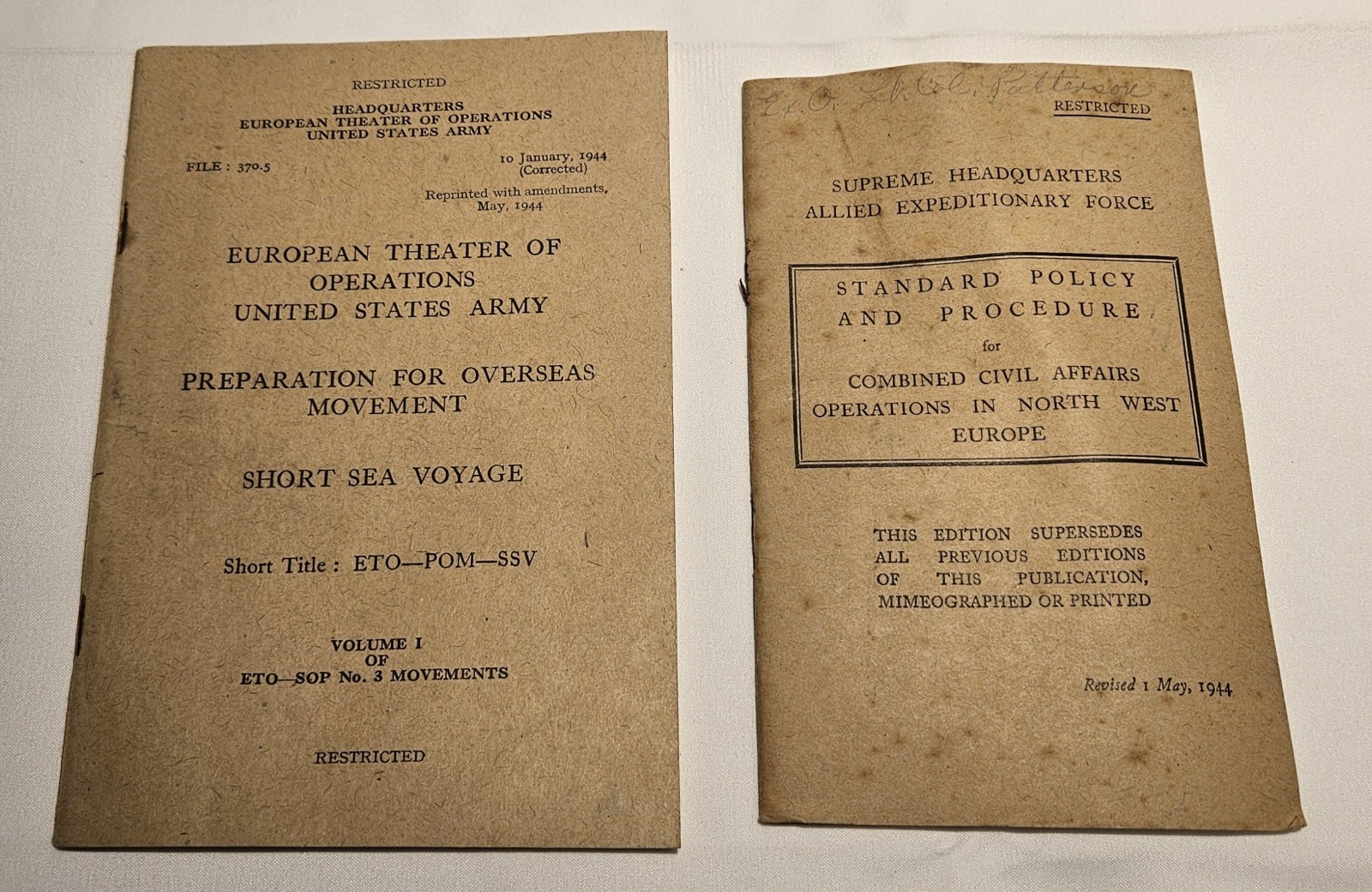WWII D-Day Build-Up Archive J P Patterson SHAEF ETO Restricted Manuals