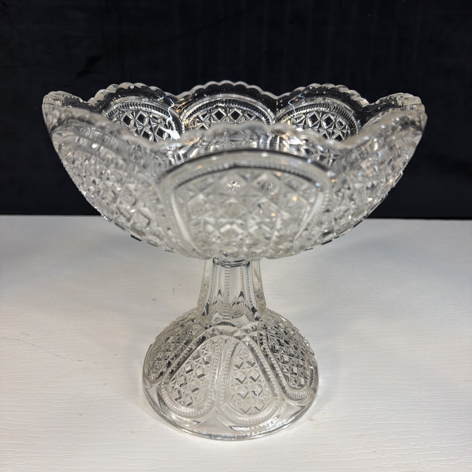 Antique EAPG Indiana Tumbler Greentown Austrian Glass Diamond Compote Comport 8”