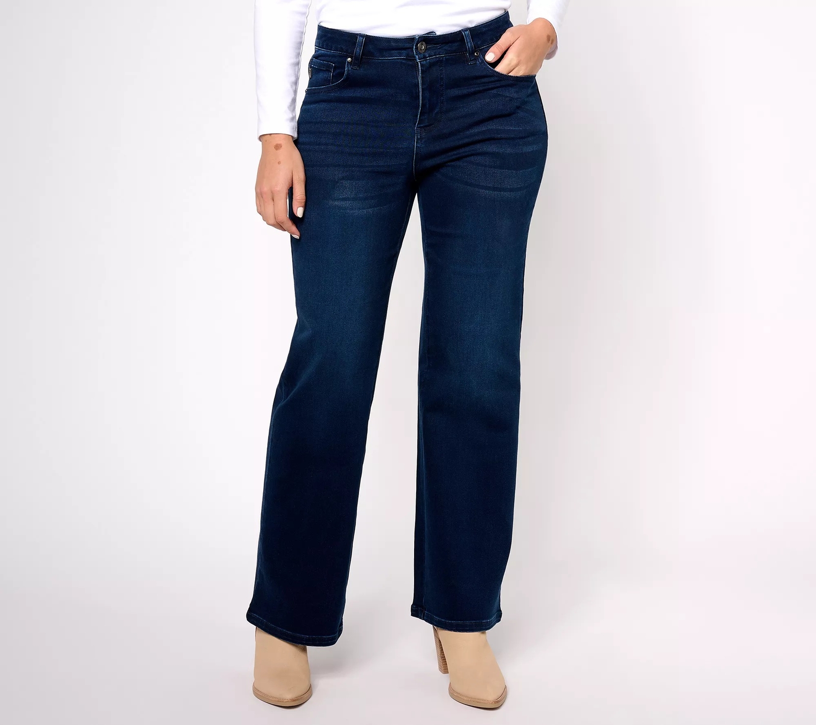 Belle by Kim Gravel Jingle Belles Petite Satin Weave Pants Dark Indigo 2 New