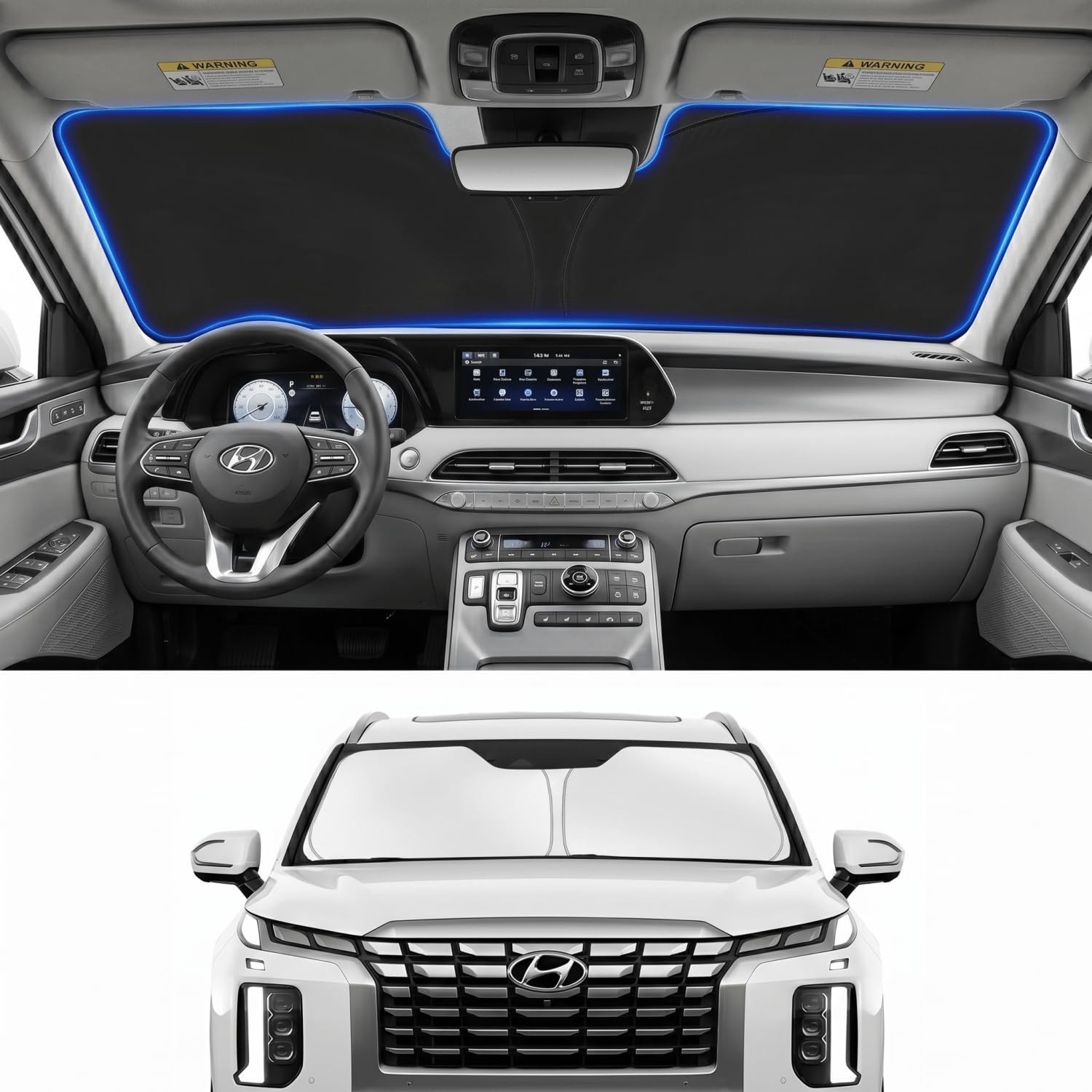 Custom Fit Windshield Sun Shade for Hyundai Palisade 2020-2026 | Blocks UV Rays,