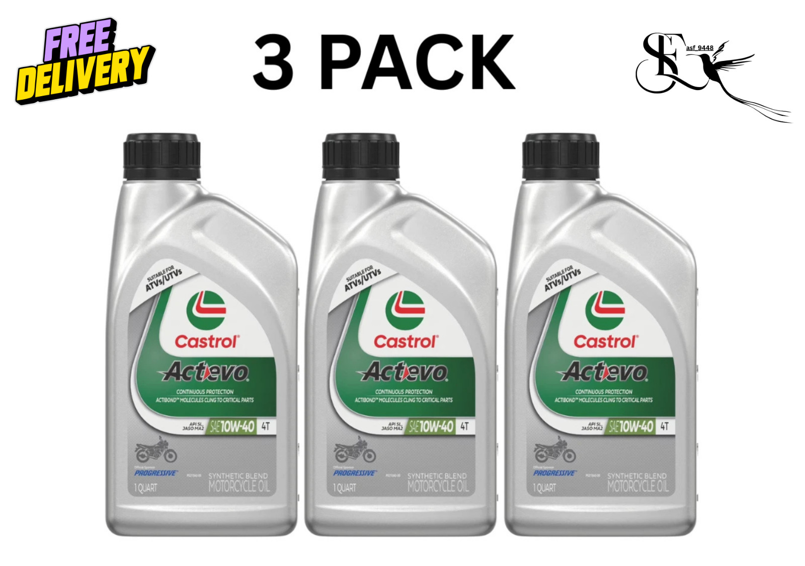 3 Pack Castrol Actevo 4T 10W-40 Motorcycle Engine Oil 1QT 
