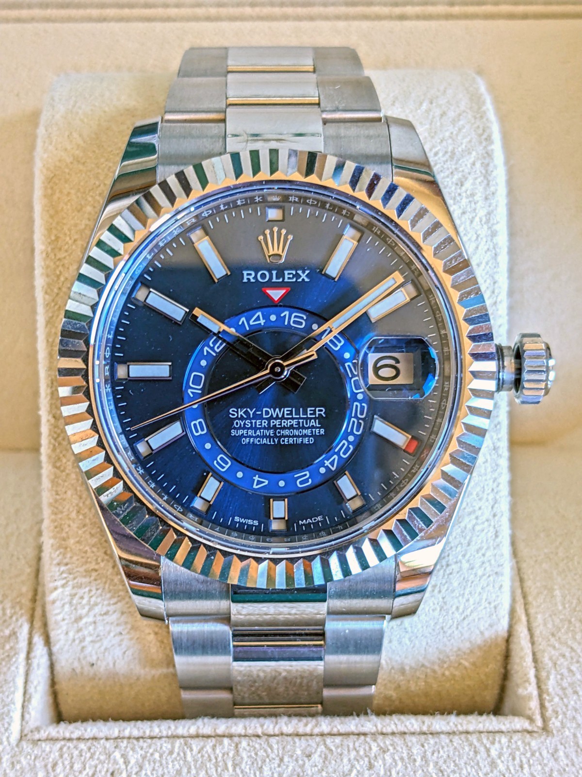 2023 ROLEX SKY-DWELLER 326934 18K WHITE GOLD/STEEL BLUE DIAL OYSTER BRACELET