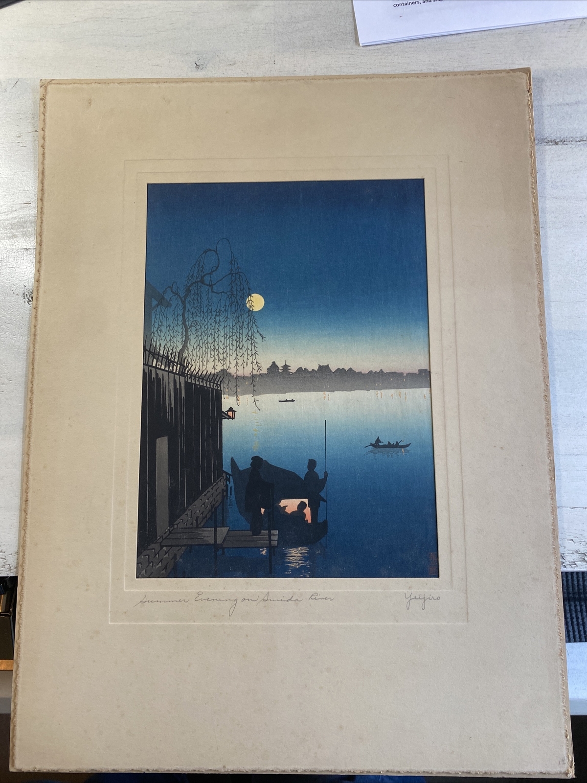 Eijiro Kobayashi Japanese Woodblock Print Evening Cool on the Sumida River 1920