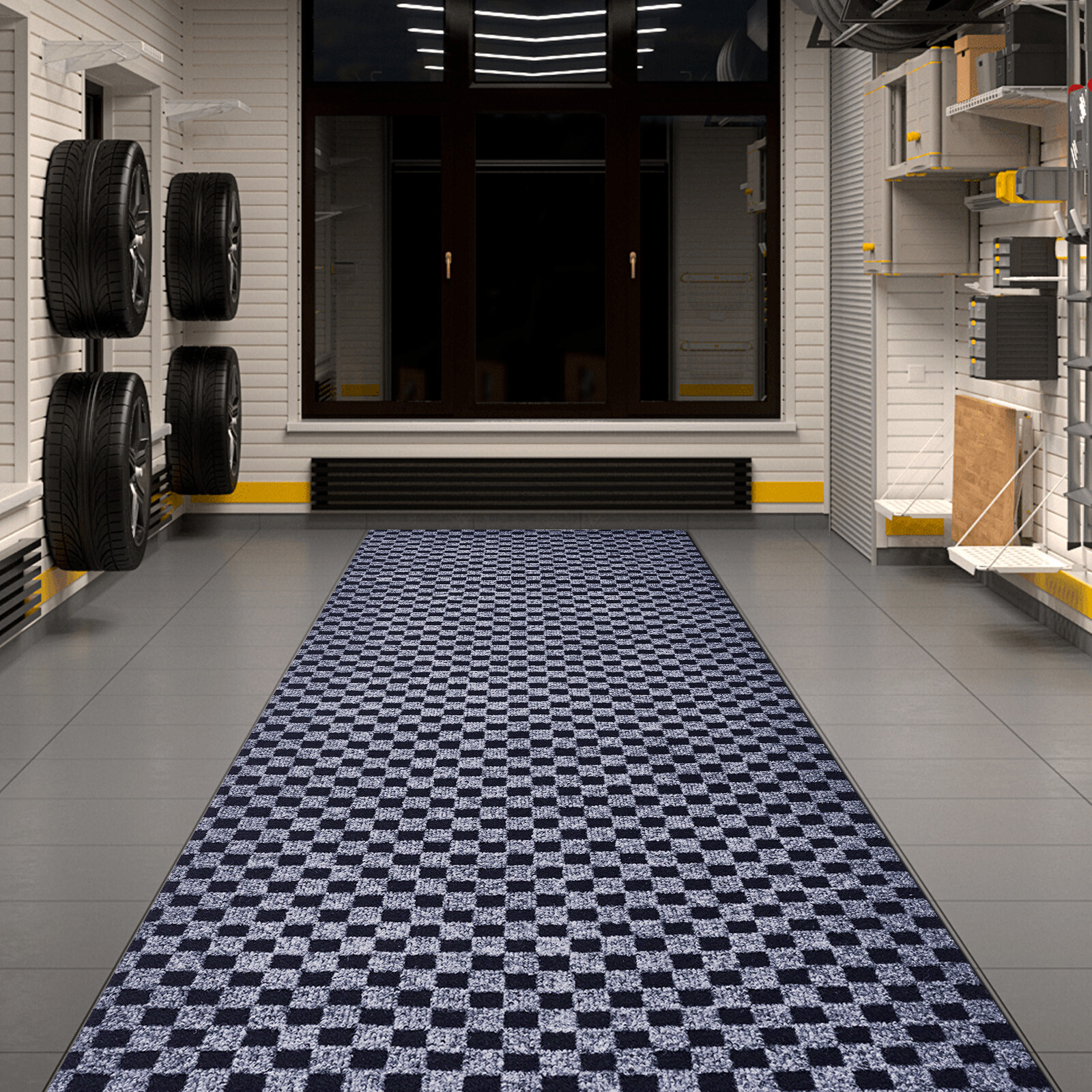 Runner Rug Hallway Non Slip Rubber Back Custom Size as Carpet Doormat Checkered