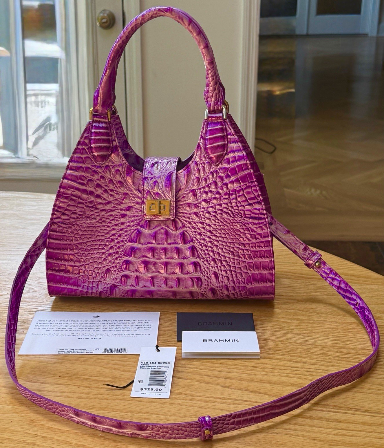 Brahmin Lilac Essence  Melbourne Style Adrian Embossed Gator Print Handles Strap