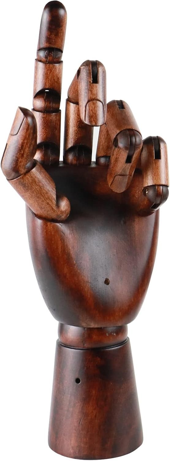 Wooden Hand Model for Artists, Articulated Left 26cm, dark red (left) 