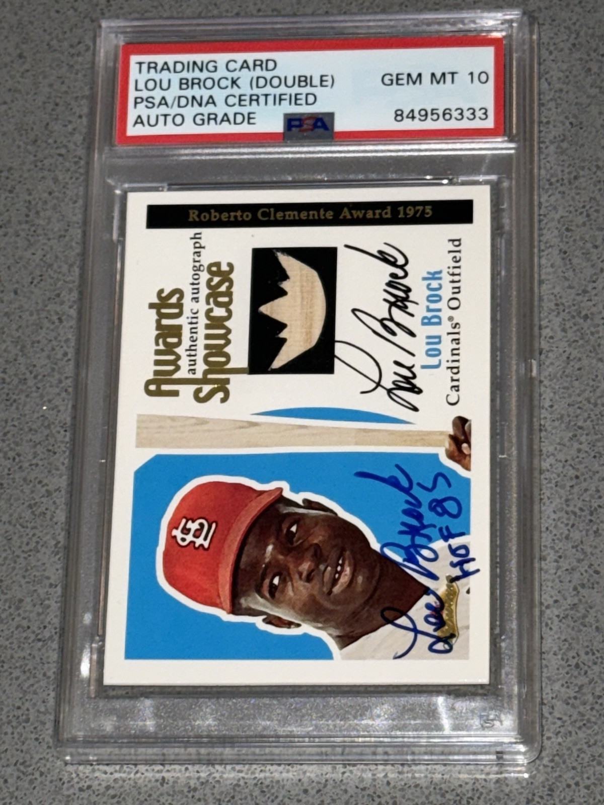 2001 Fleer Awards Showcase Game Used Lou Brock PSA 10 Double Auto Signed Twice 2001 Fleer Awards Showcase Game Used Lou Brock PSA 10 Double Auto Signed Twice