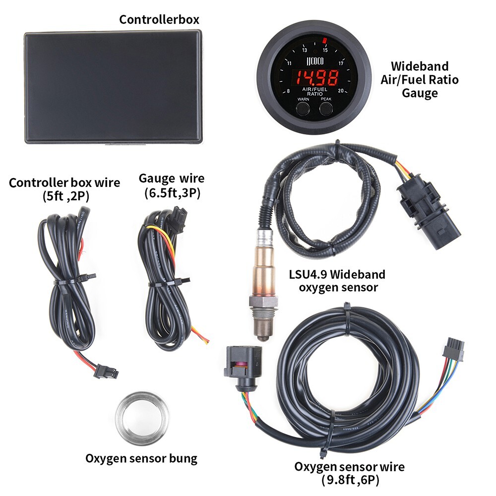 52mm Air Fuel Ratio Gauge AFR LED Digital Display + Wideband O2 Oxygen Sensor