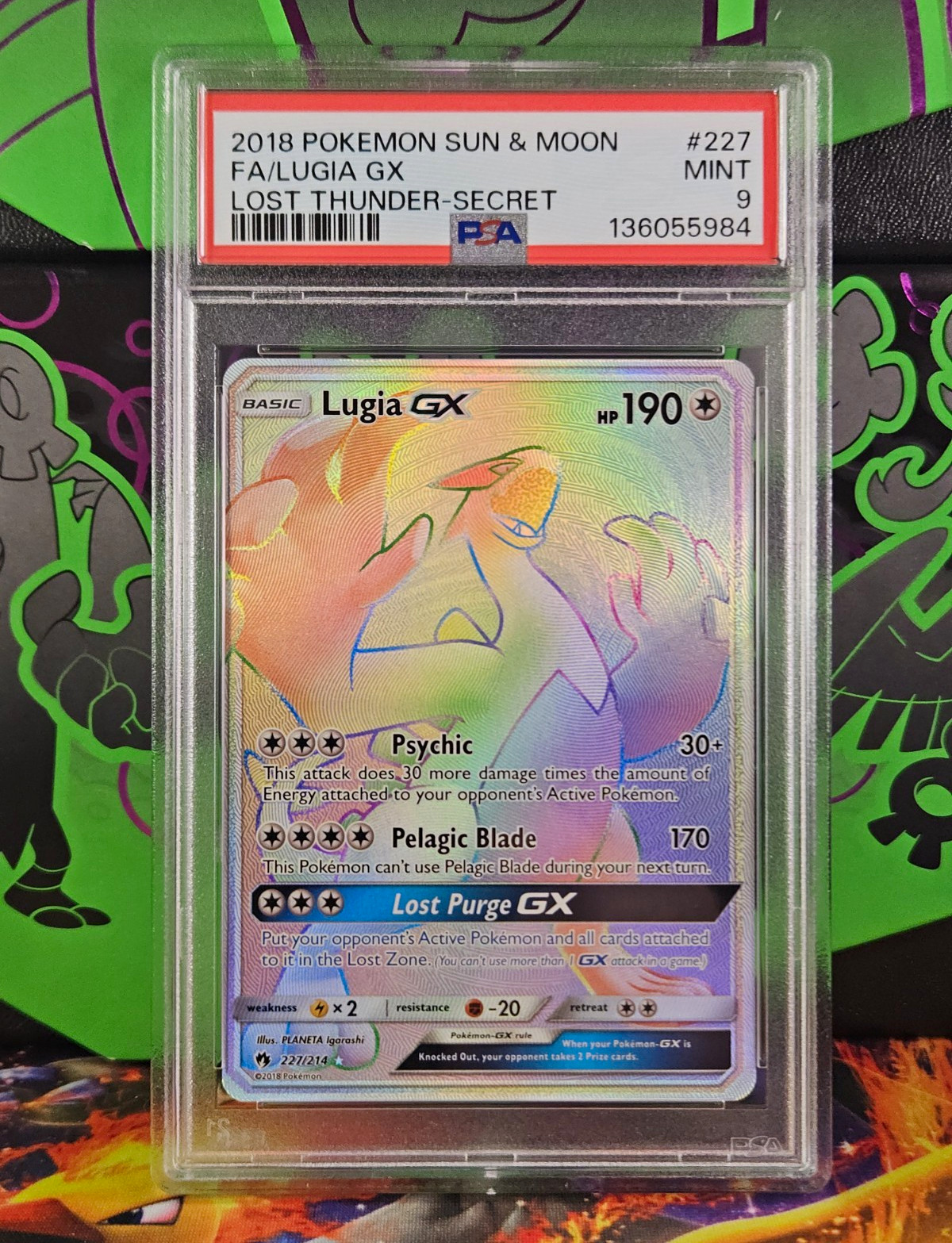 Pokemon Lugia GX Secret Rare Full Art Holo Lost Thunder 227/214 2018 PSA 9 MINT