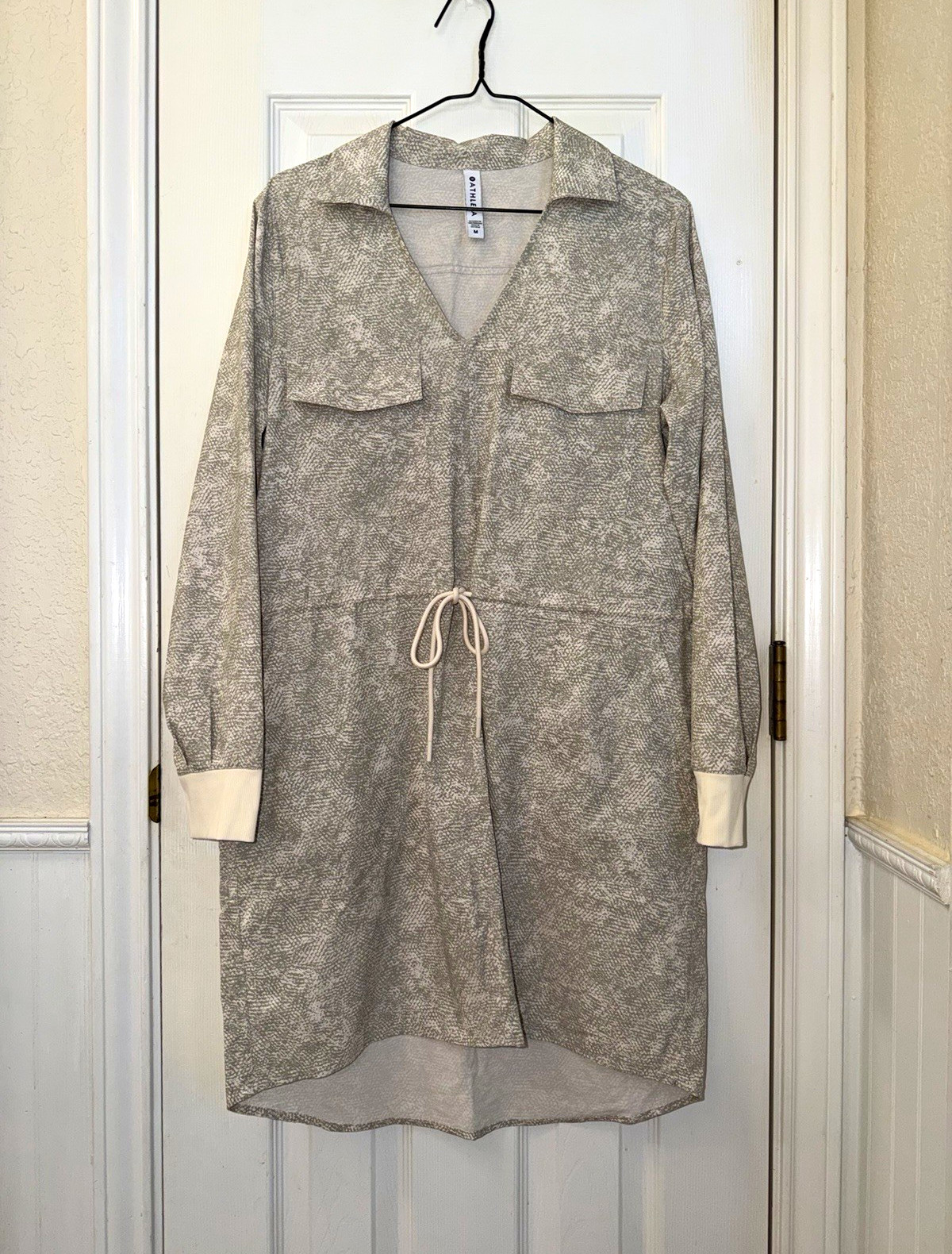 Athleta Zuma Printed Shirtdress in Viper Gray and Ivory Athleta Zuma Printed Shirtdress in Viper Gray and Ivory