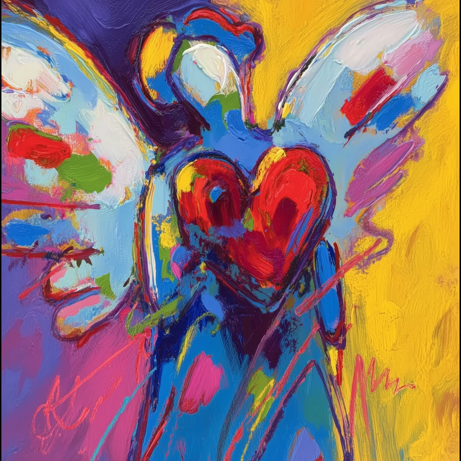 Angel with Heart Peter Max 24x24 Giclée Art Print Ltd 1/25 Signed COA Rombley V1