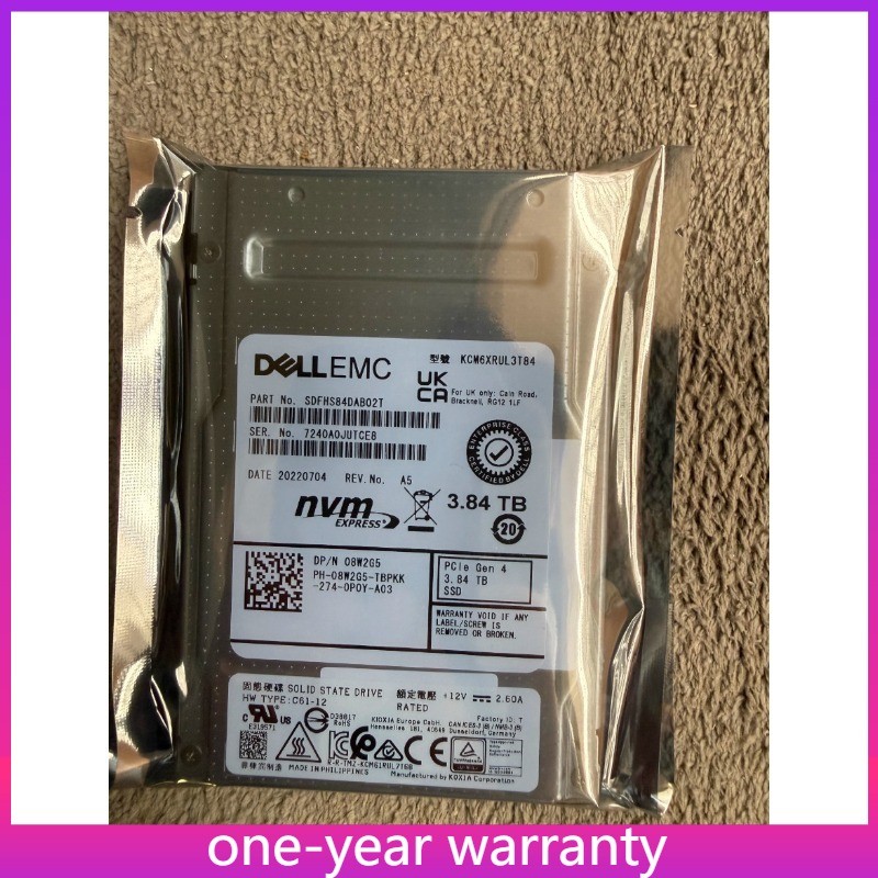 08W2G5 New 3.84TB SSD CM6 DELL U.3 NVMe Gen4 KCM6XRUL3T84 PCIe DELL Drive New