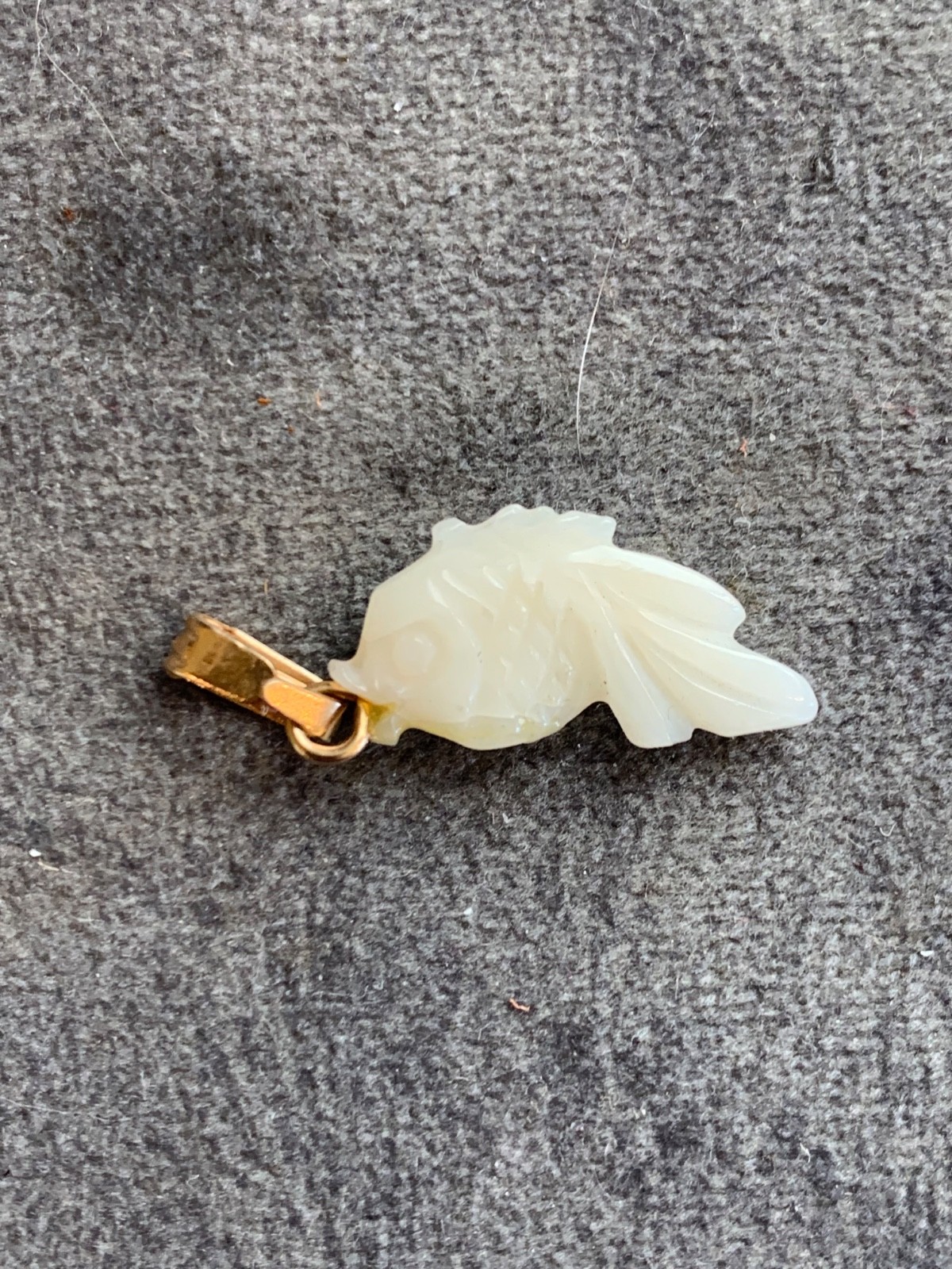 Angel skin coral carved  lucky fish pendant charm beautiful 7/8 in
