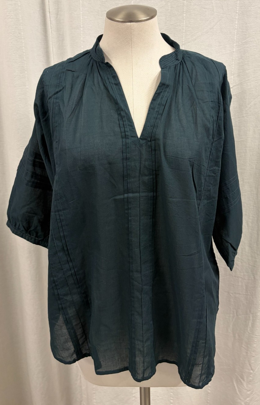 NWT Anokhi Kurta Medium Blouse Dark Green Teal Top Shirt Cotton Voile Small