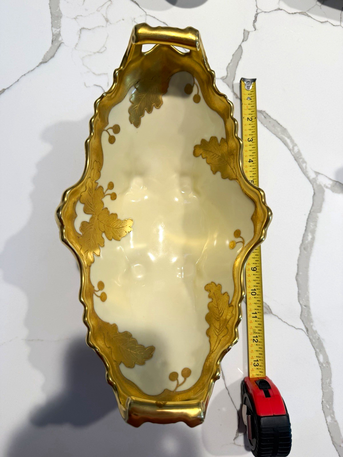 Antique Bawo Dotter Elite Works Limoges Footed Tray Gold Oak Leaf Acorn 14” Antique Bawo Dotter Elite Works Limoges Footed Tray Gold Oak Leaf Acorn 14”