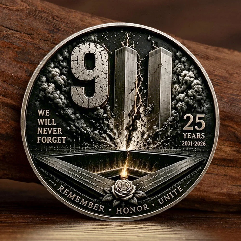 9/11 Never Forget 25 Years Challenge Coin 2001-2026 Memorial Tribute
