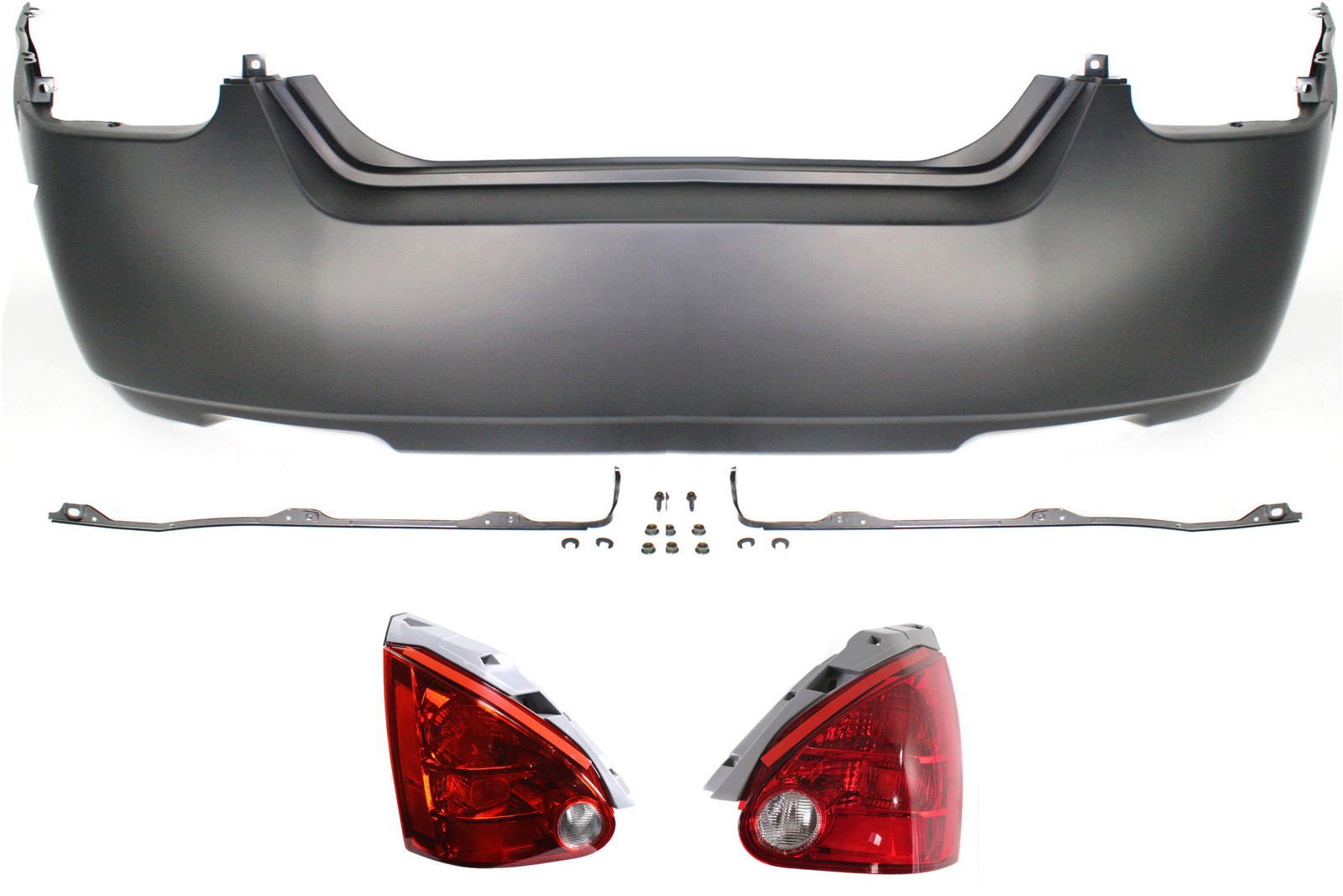 Rear Bumper Cover for 2004-2006 Nissan Maxima, 3-Piece Kit with Tail Lights,