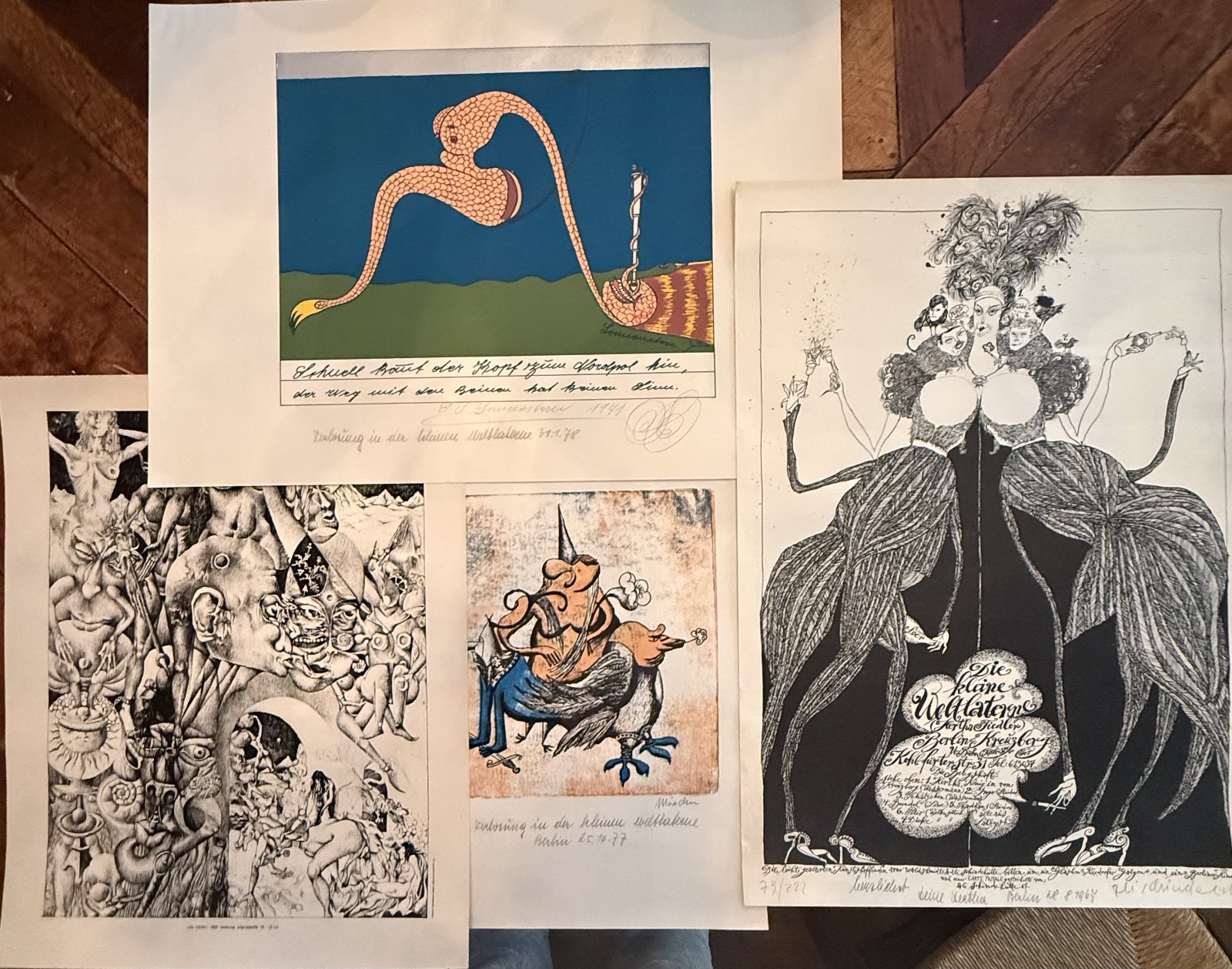 LOT 4 German vtg s/n fantastic realism prints incl. Schroder Sonnenstern 1970s