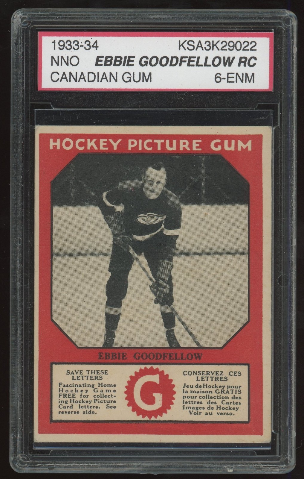1933-34 V252 Canadian Gum Ebbie Goodfellow Rookie - KSA 6 - Red Wings - HOF RC