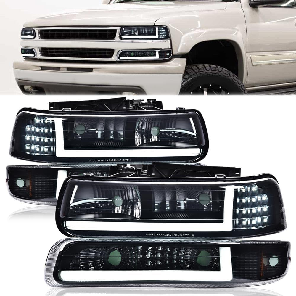 LED Headlights Fit 1999-2002 Chevy Silverado 1500 2500,Smoke Lens