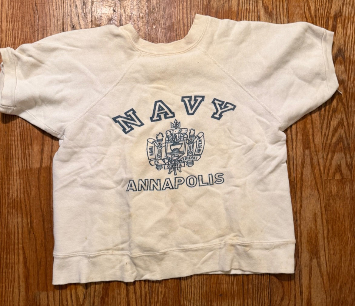 Vintage 60s 70s Navy Annapolis US Naval Academy Short Sleeve Sweatshirt
