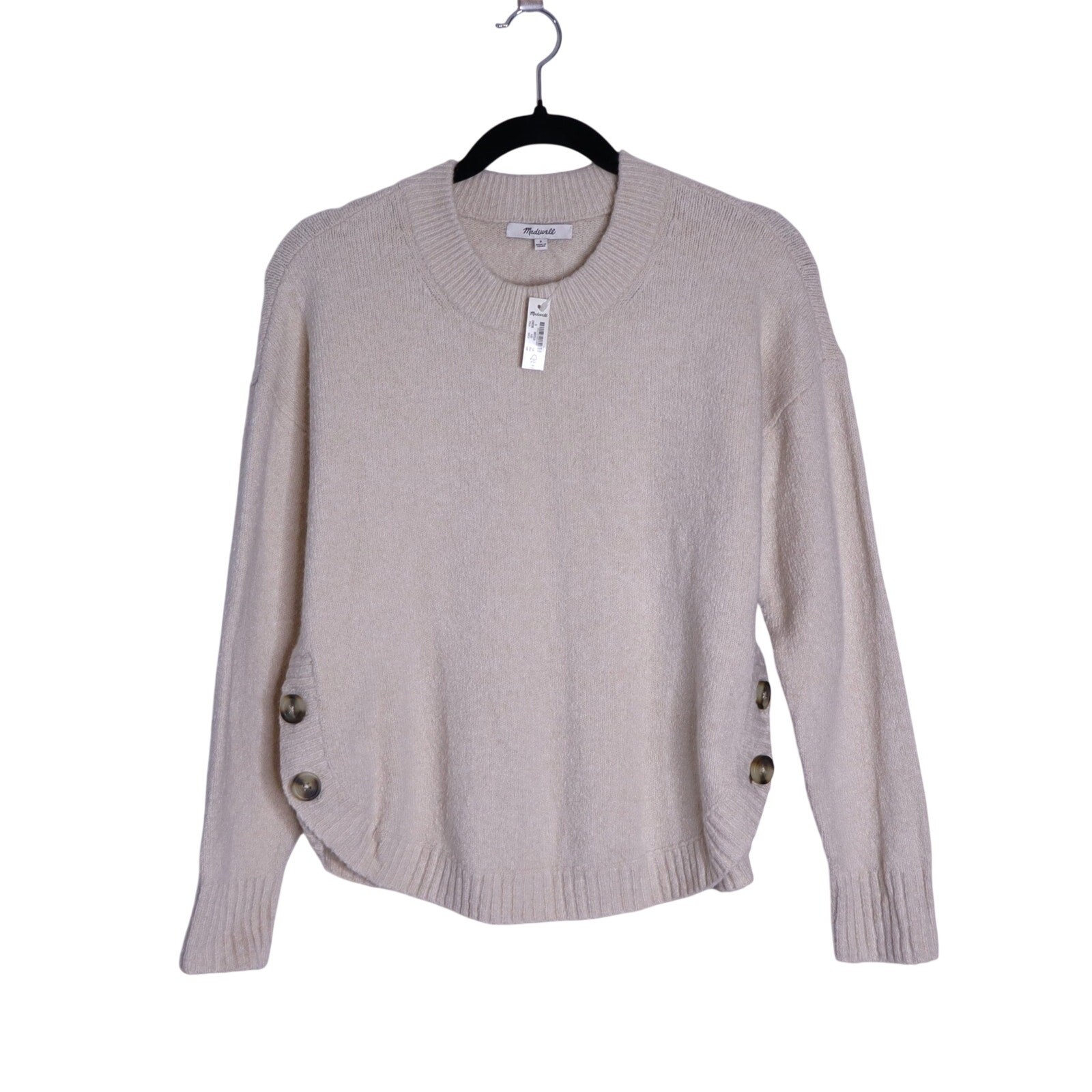 MADEWELL Birchmont Pullover Sweater NWT Cream Side Button Long Sleeve Women\'s S