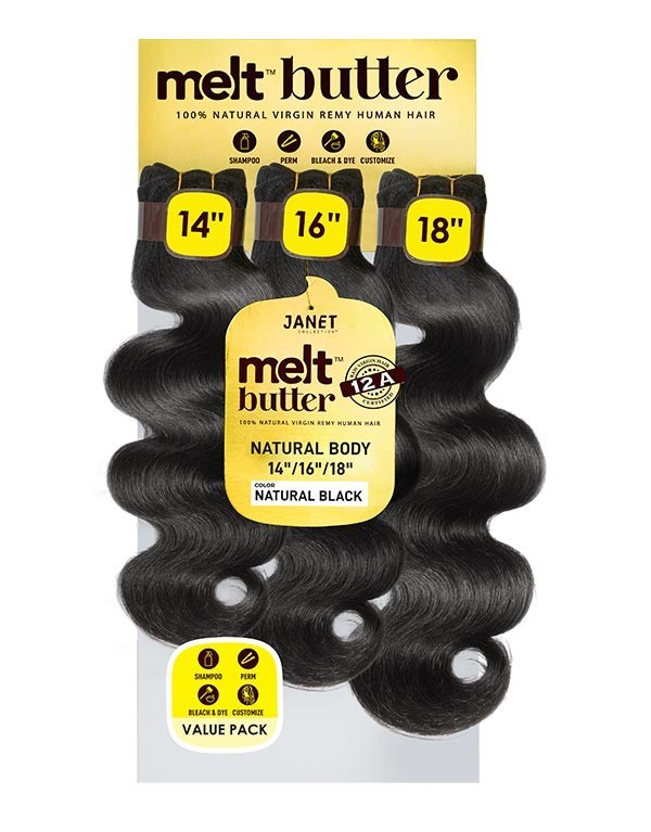 Janet Collection 100% Natural Virgin Remy Hair Melt Butter NATURAL BODY 3pcs