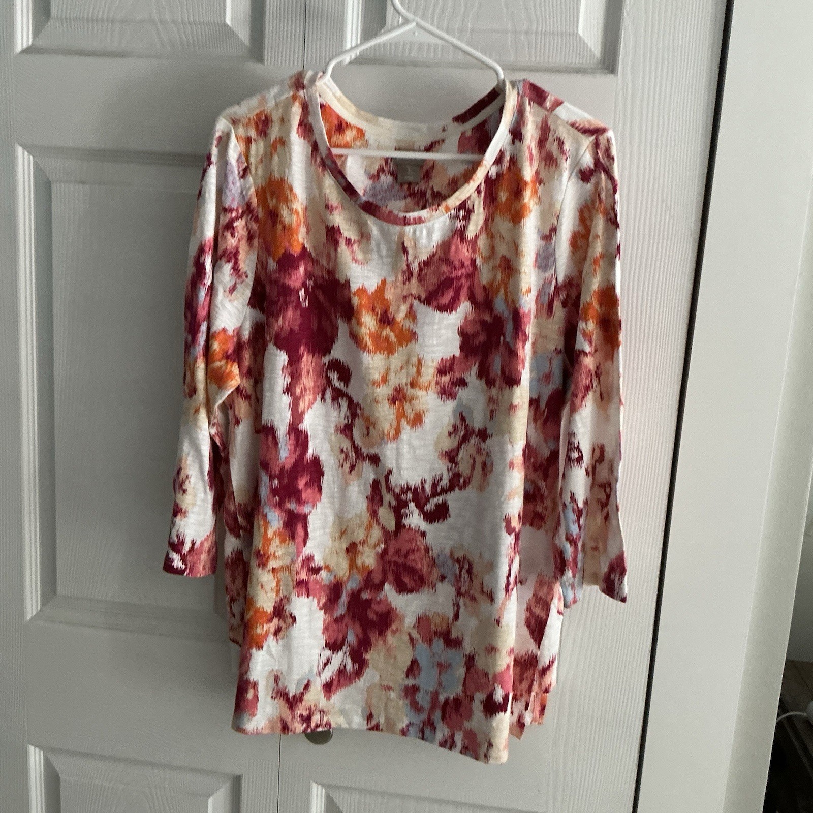Chico\'s Women\'s Multicolor Abstract Round Neck 3/4 Sleeve Knit Top M/L NWT