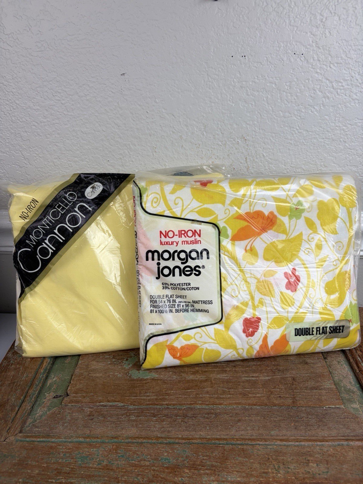 Vtg Morgan Jones Full Flat & Canon Fitted Sheet Set Yellow Floral Butterflies