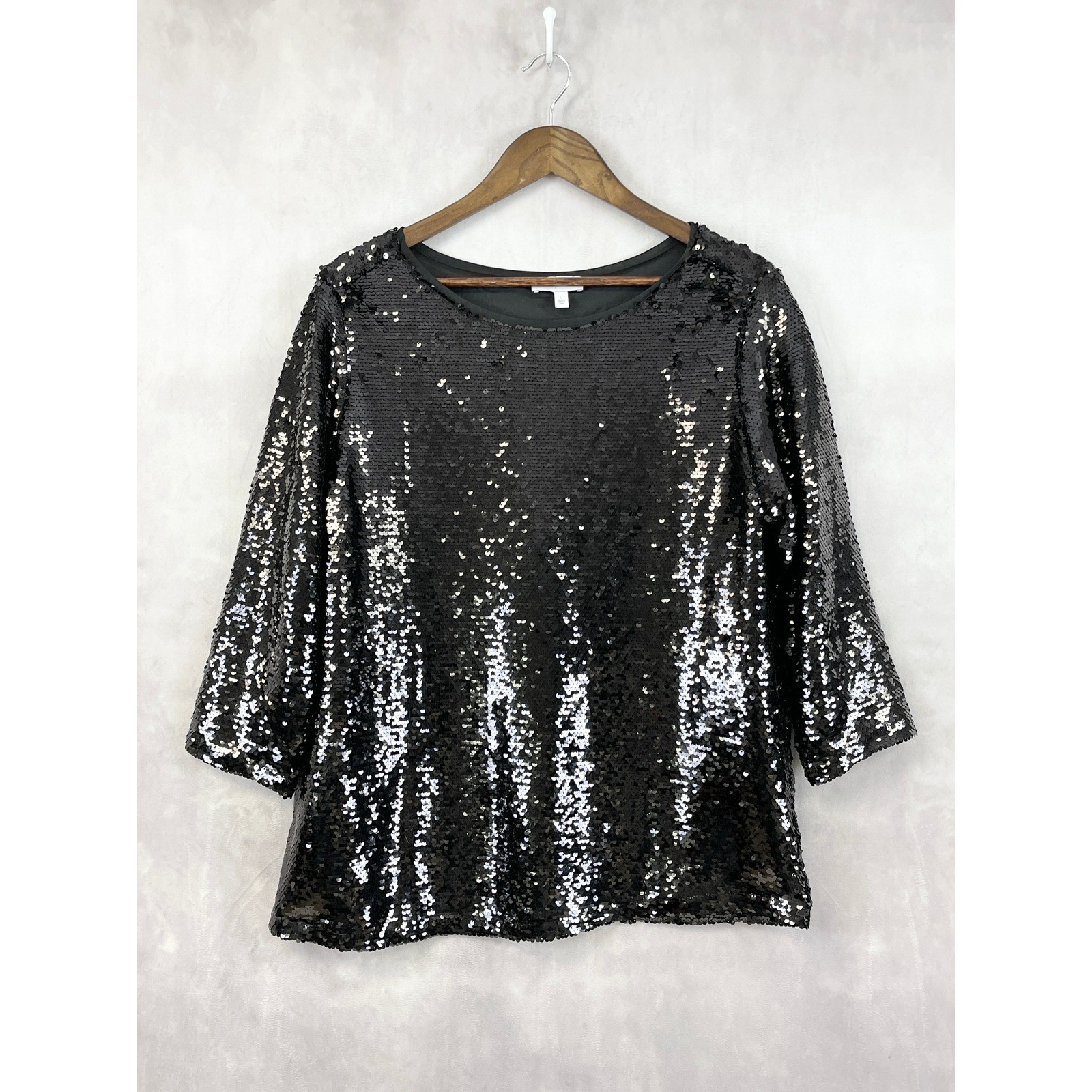 Stacy London Womens Sequin Top Large Disco Party Glam Metallic Sparkle Showgirl