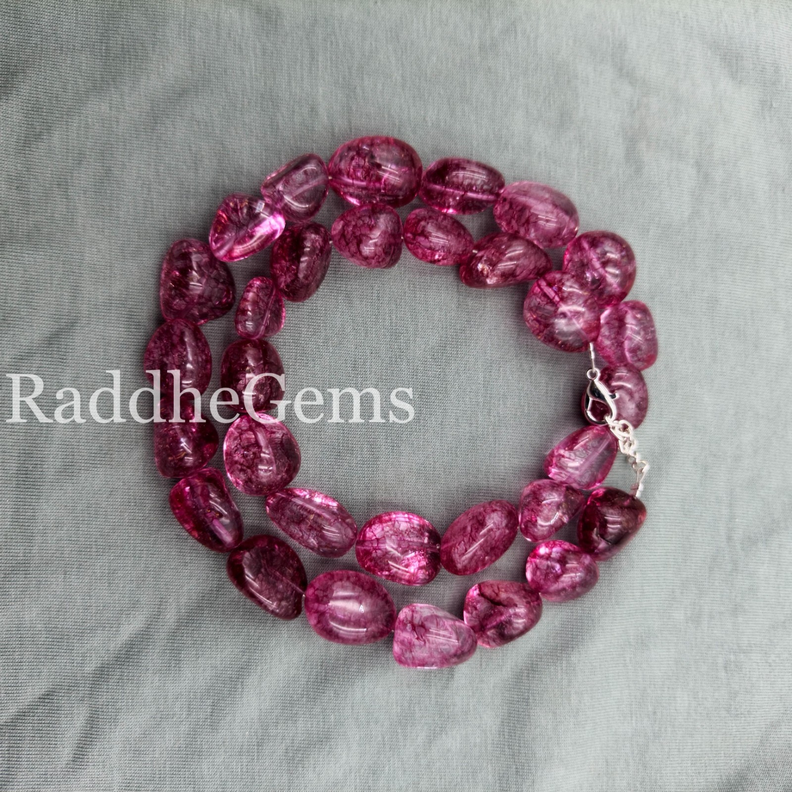 Handmade Pink Tourmaline Nugget Necklace, Raw Gemstone, Sterling Silver Clasp