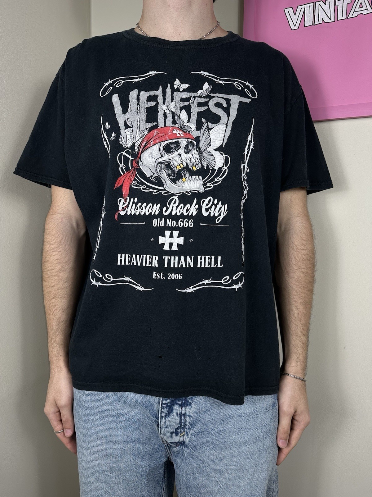 Rare HellFest 666 2006 Vintage T Shirt Rock Band Tee Skull Distressed Promo L Rare HellFest 666 2006 Vintage T Shirt Rock Band Tee Skull Distressed Promo L