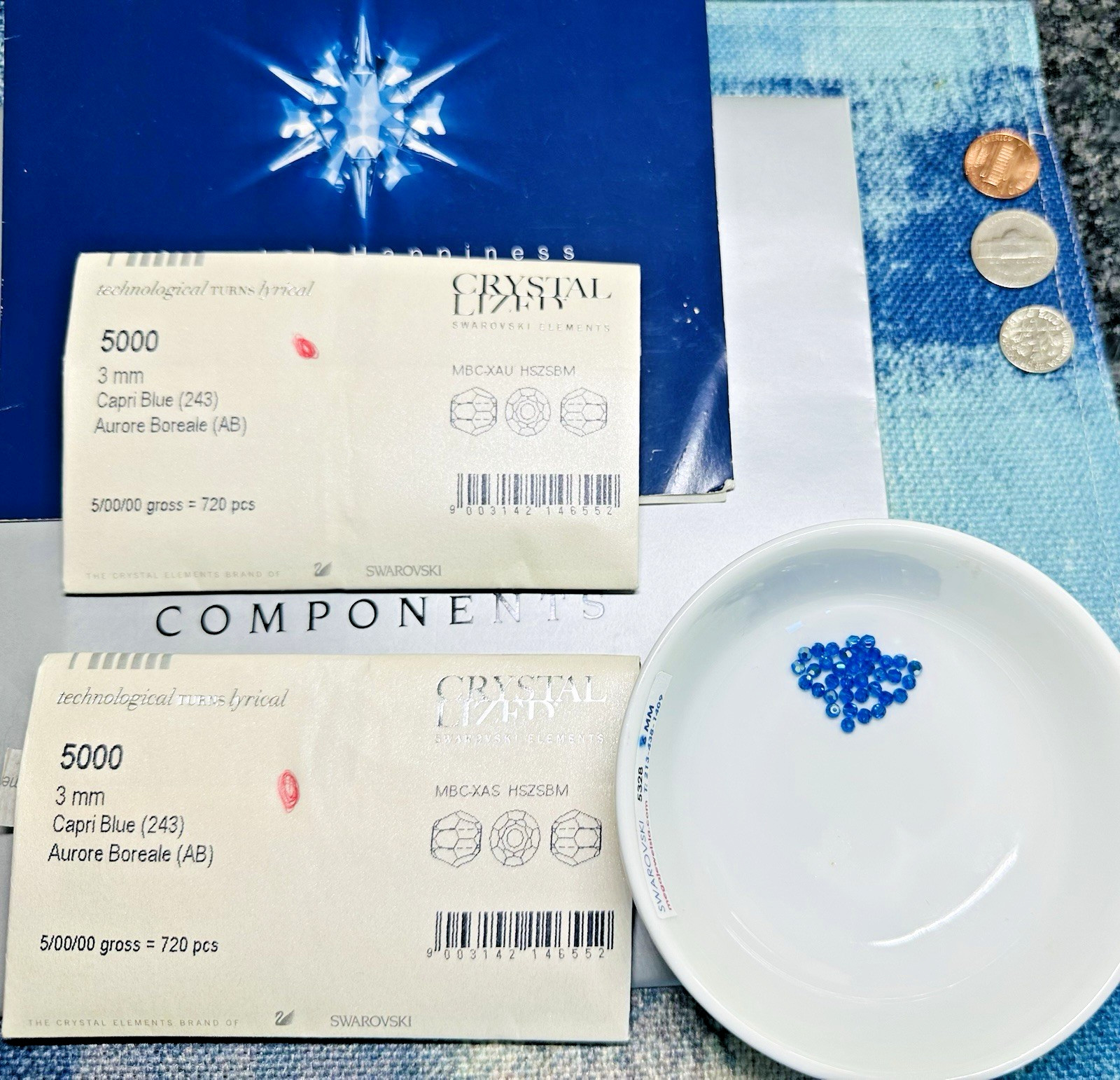 Swarovski 5000 3mm Capri Blue AB 720 pcs Round Beads Seal Pack Austria