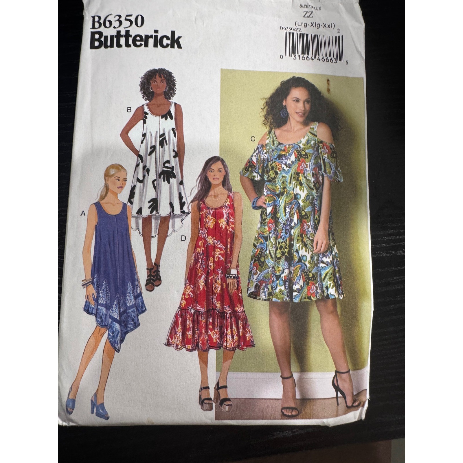 Butterick B6350 Sewing Pattern Misses Dress ZZ L-XXL White Exc DIY Boho